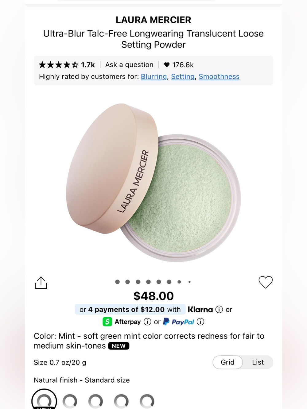 Laura Mercer ultra blur talc free long wearing translucent loose setting powder